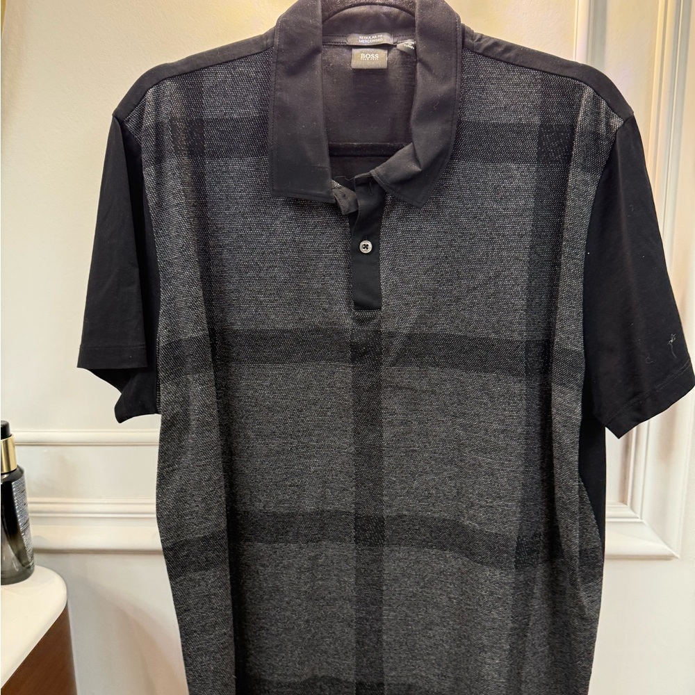 Men's Black and Gray Polo Shirt
